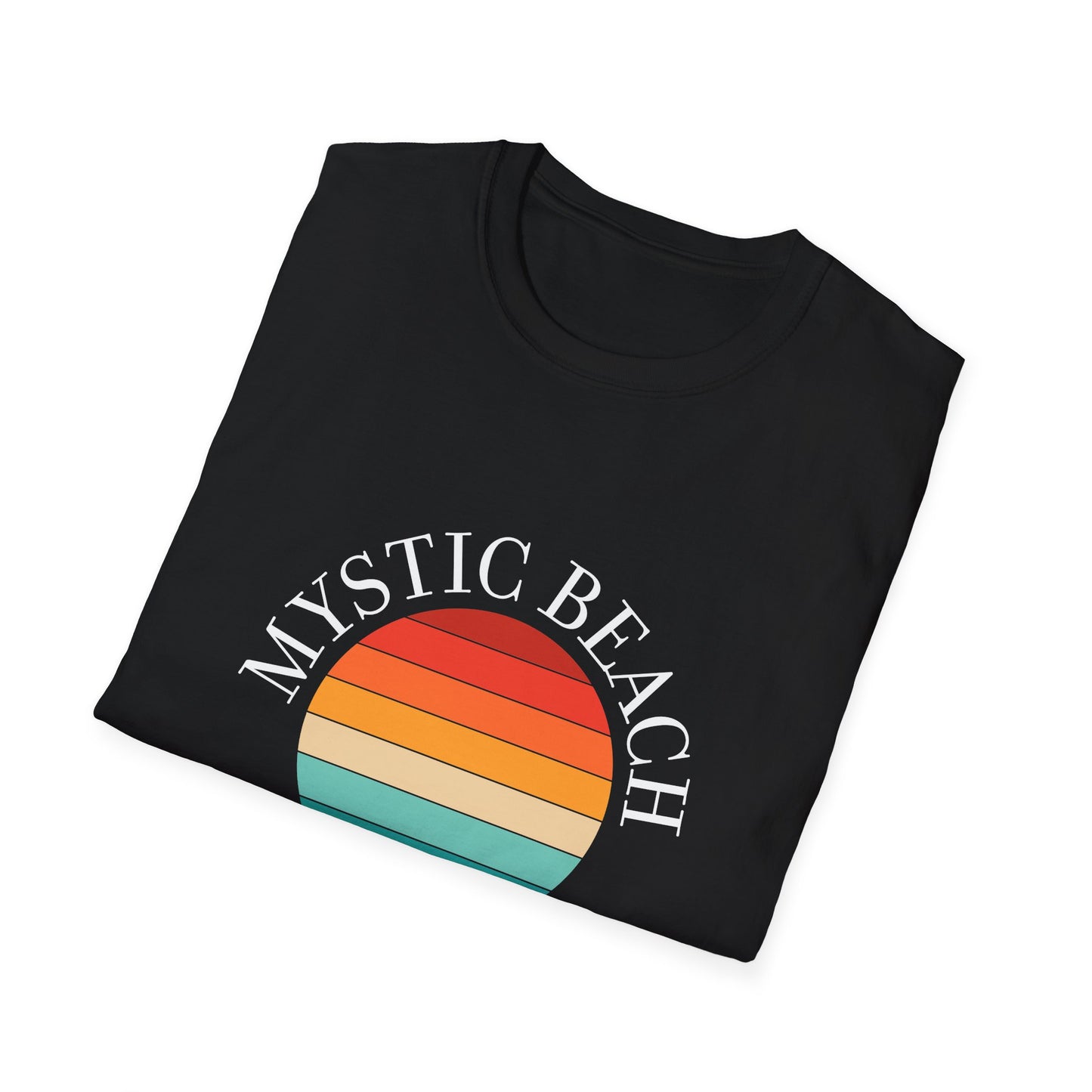 Mystic Beach Unisex Softstyle T-Shirt - Vintage Sunset Design