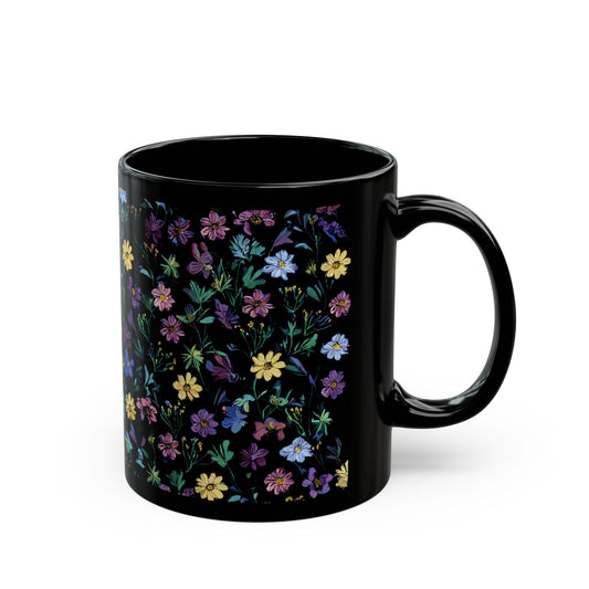 Floral Black Mug - 11oz & 15oz - Perfect for Nature Lovers