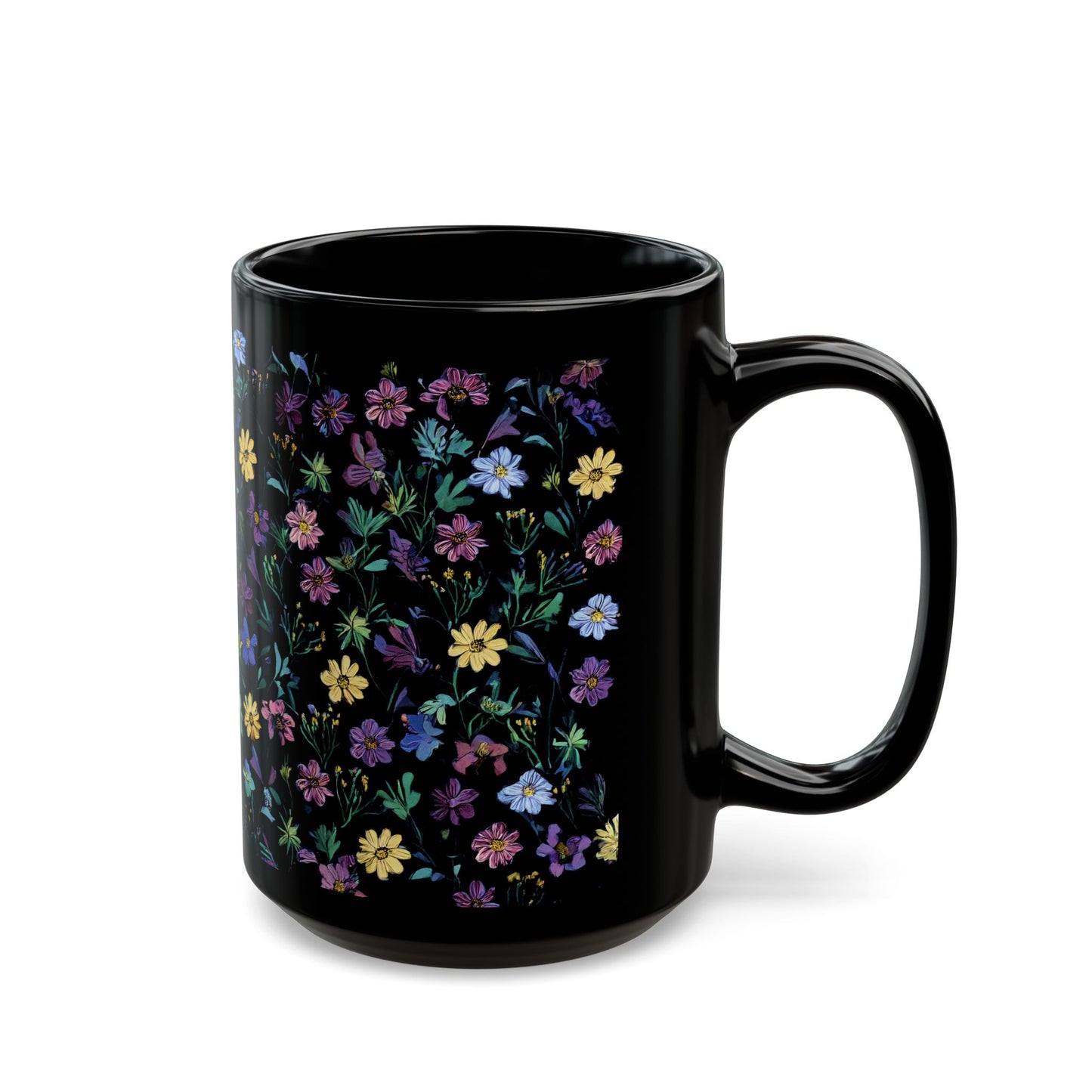 Floral Black Mug - 11oz & 15oz - Perfect for Nature Lovers