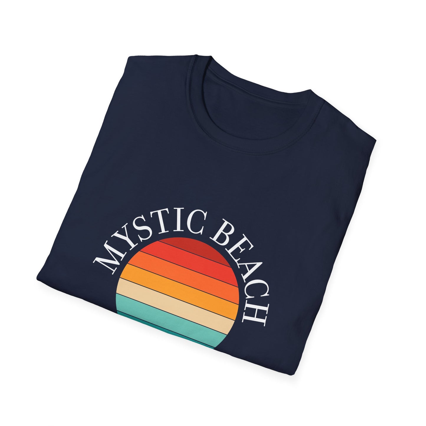 Mystic Beach Unisex Softstyle T-Shirt - Vintage Sunset Design