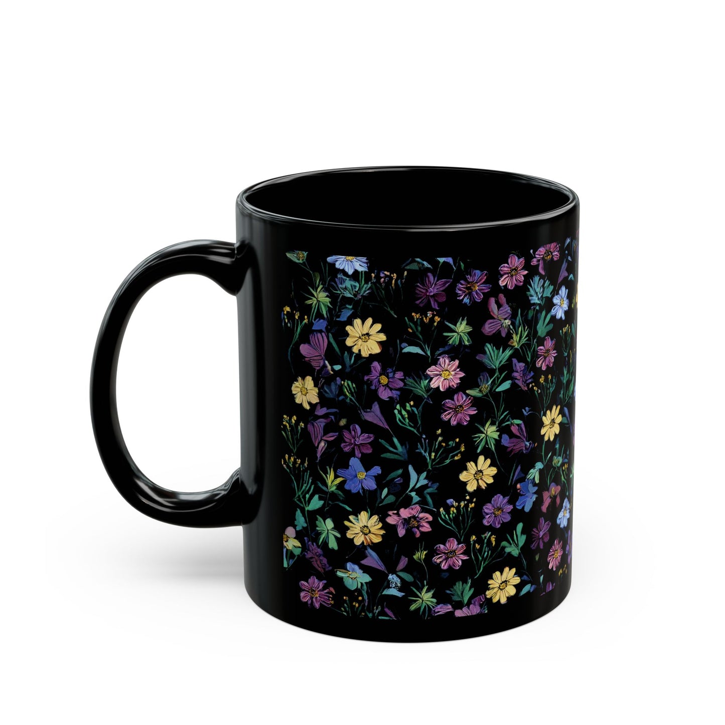 Floral Black Mug - 11oz & 15oz - Perfect for Nature Lovers