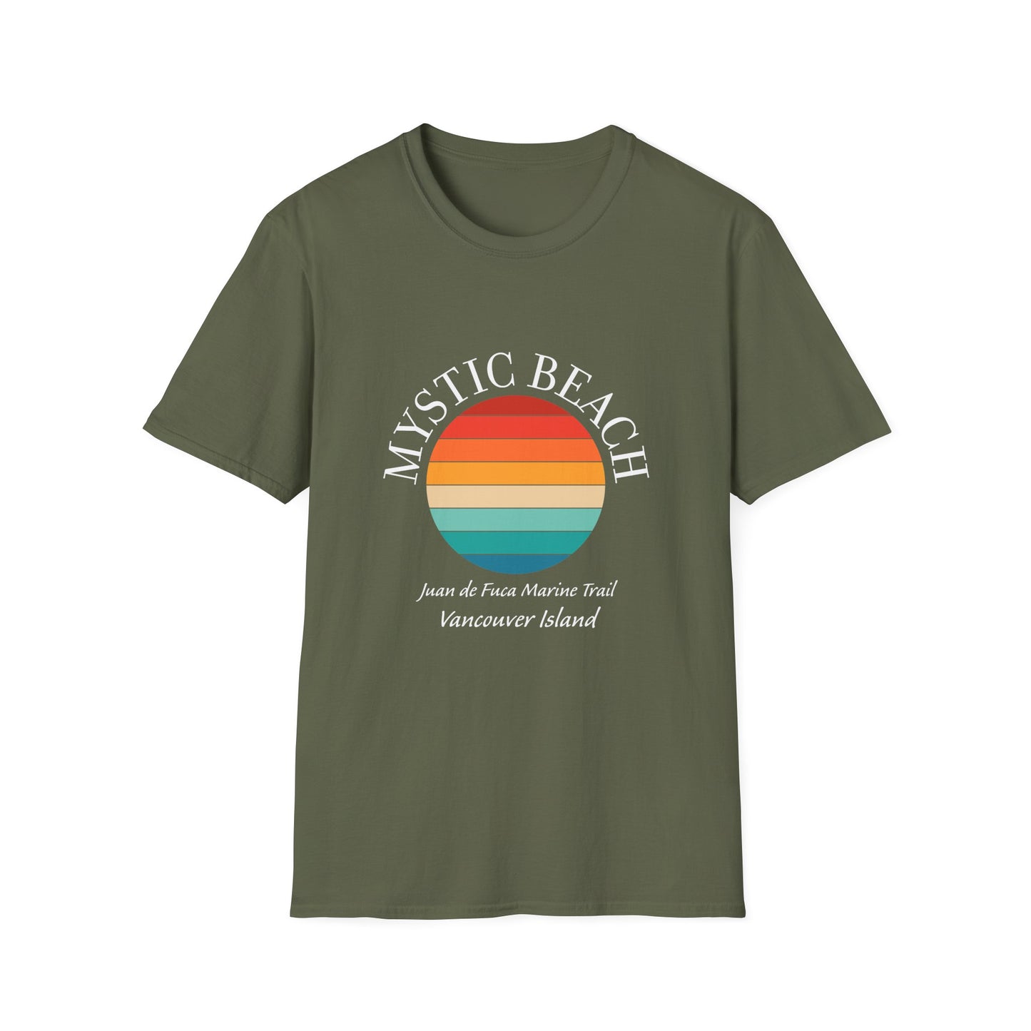 Mystic Beach Unisex Softstyle T-Shirt - Vintage Sunset Design