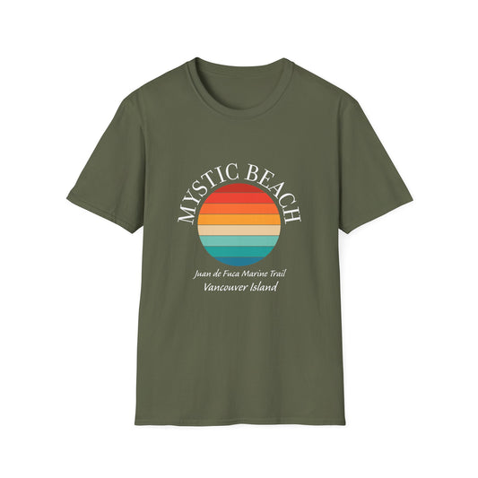 Mystic Beach Unisex Softstyle T-Shirt - Vintage Sunset Design