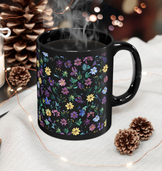 Floral Black Mug - 11oz & 15oz - Perfect for Nature Lovers
