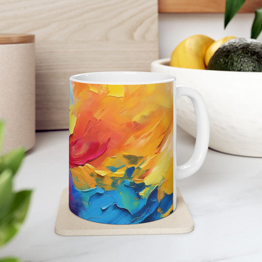 Vibrant Abstract Art Ceramic Mug - Colorful Coffee Cup for Art Lovers
